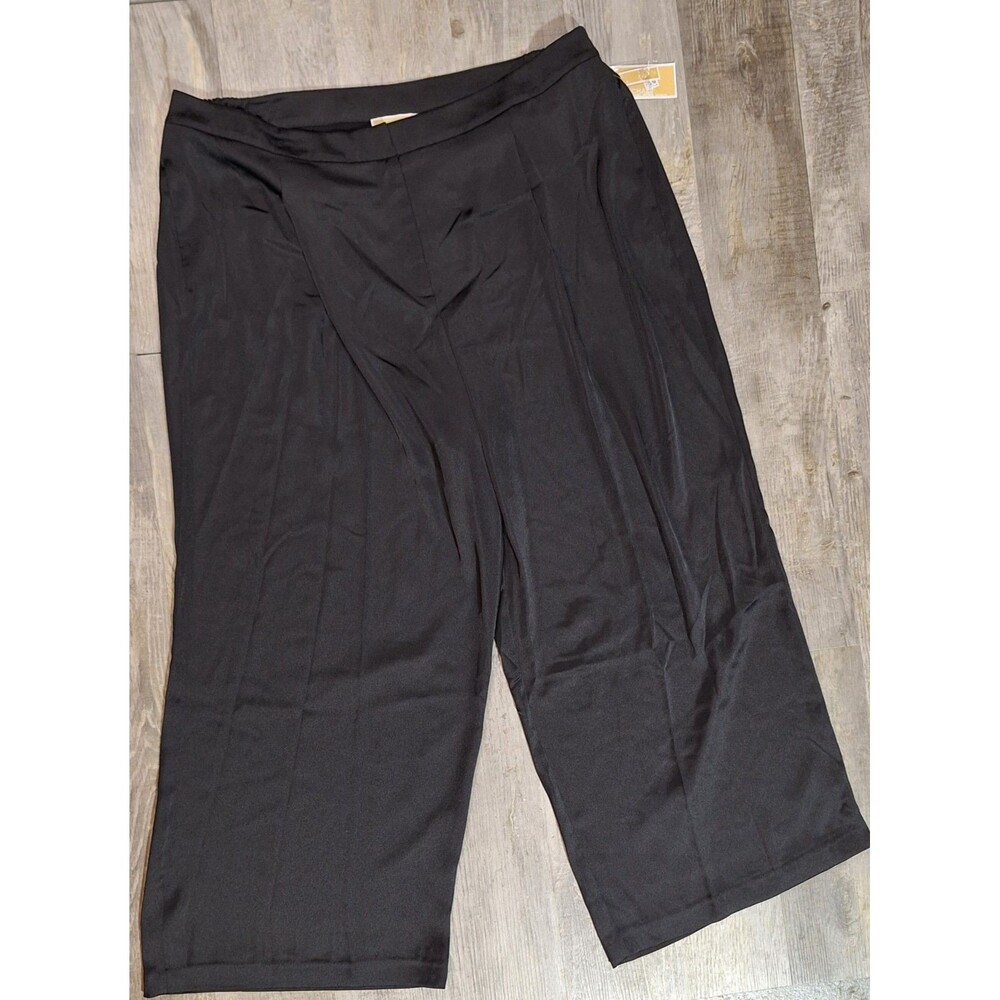 Michael Kors Women's Plus Size 20W Black Satin Wide Leg Dress Pants Pockets NWT